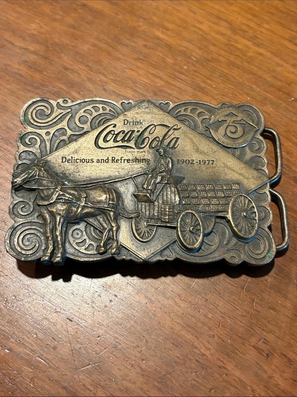Vintage 1976 Bergamot Brass Coca-Cola 75th anniversary solid brass belt buckle